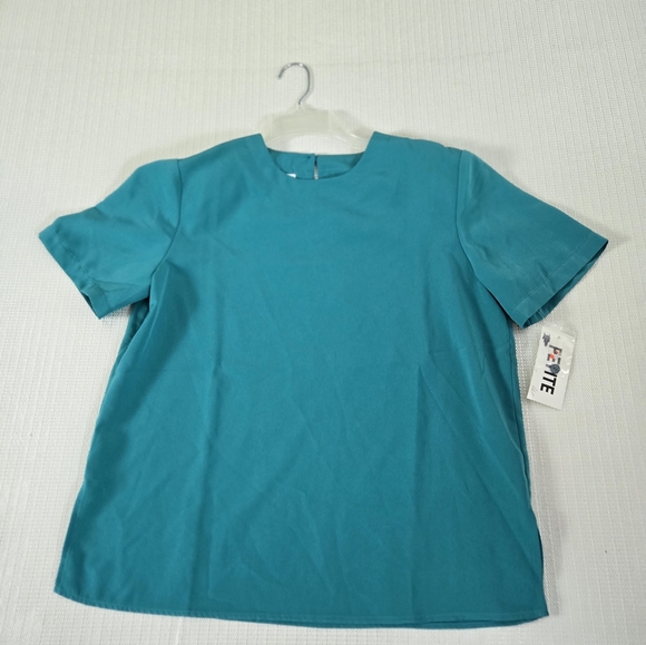 Teal Vintage Bedford Fair Women’s Classic Teal Blue Blouse Medium Petit NWT - Picture 4 of 11